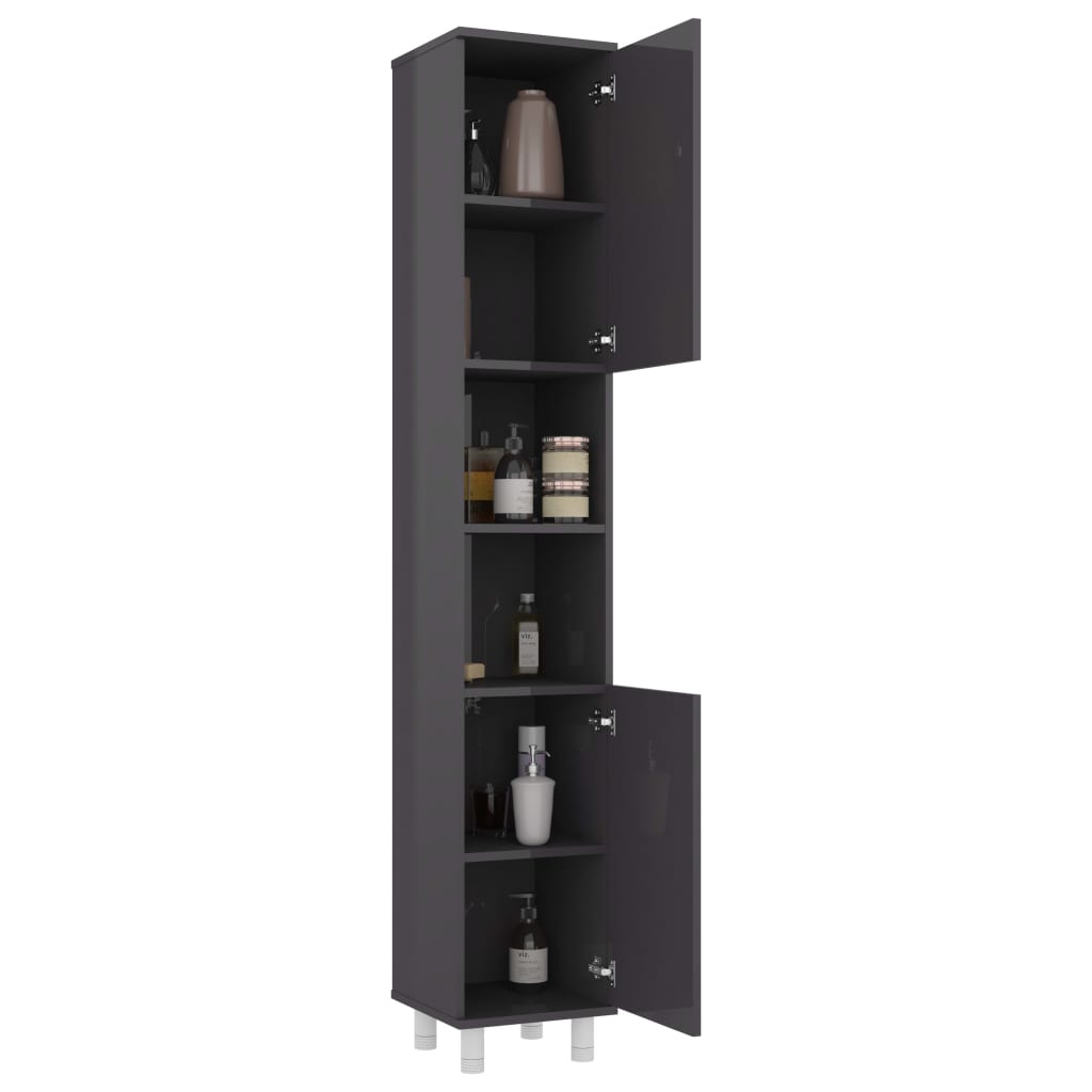 Badezimmerschrank Hochglanz-Grau 30x30x179 cm Holzwerkstoff