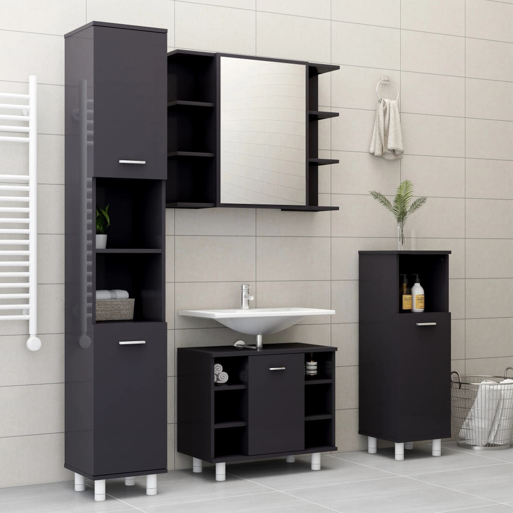 Badezimmerschrank Hochglanz-Grau 30x30x179 cm Holzwerkstoff
