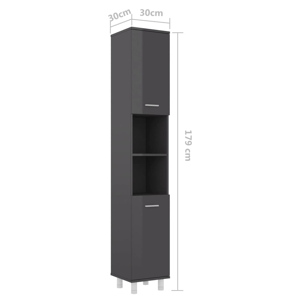Badezimmerschrank Hochglanz-Grau 30x30x179 cm Holzwerkstoff