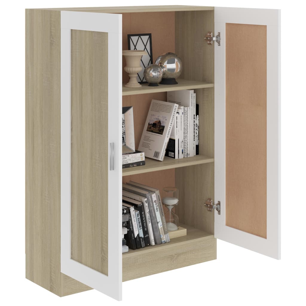 Bücherschrank Weiß und Sonoma-Eiche 82,5x30,5x115 cm Spanplatte