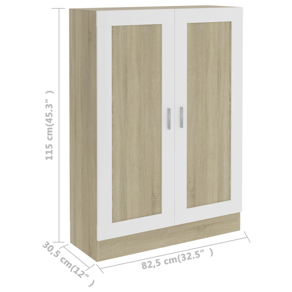 Bücherschrank Weiß und Sonoma-Eiche 82,5x30,5x115 cm Spanplatte