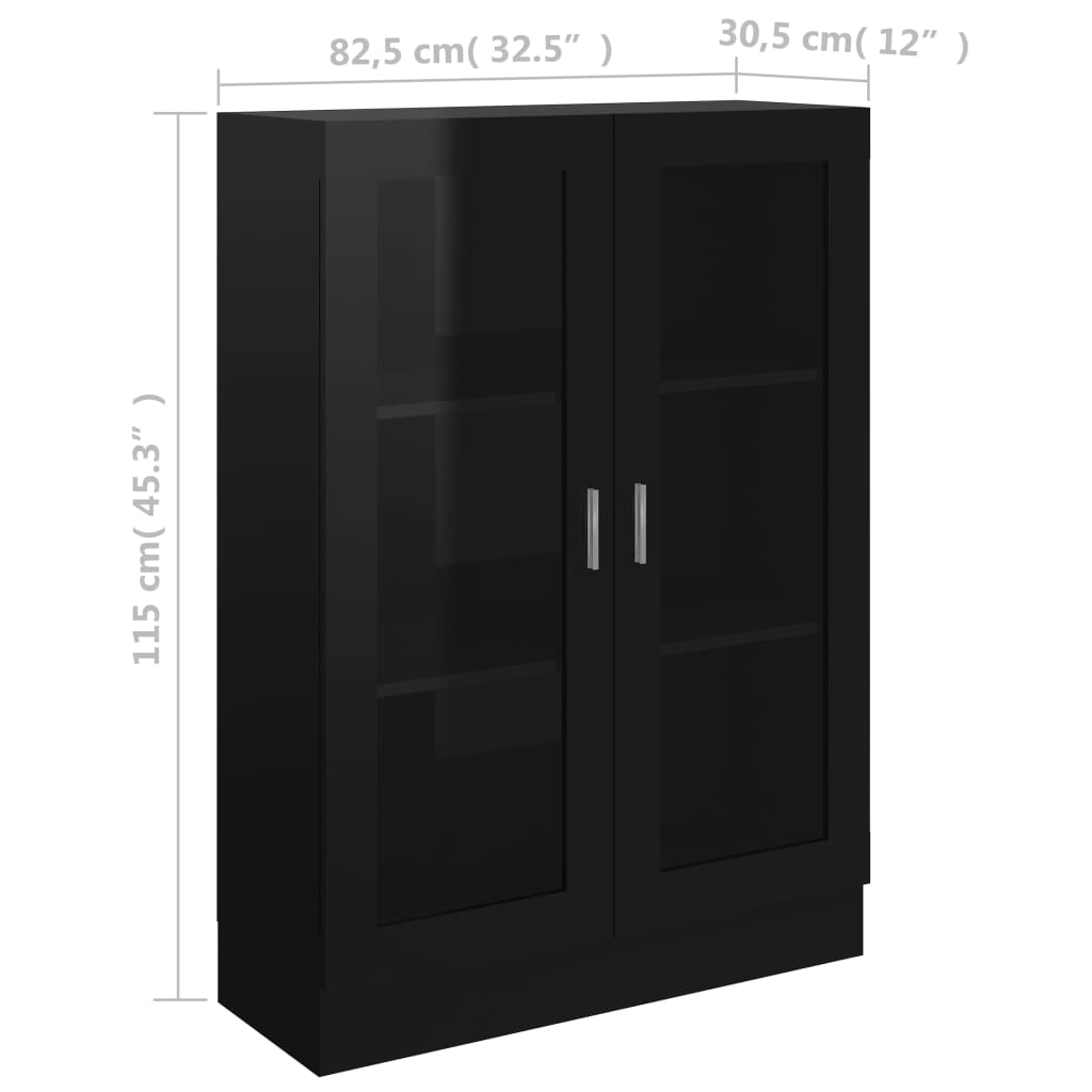 Vitrinenschrank Hochglanz-Schwarz 82,5x30,5x115cm Holzwerkstoff