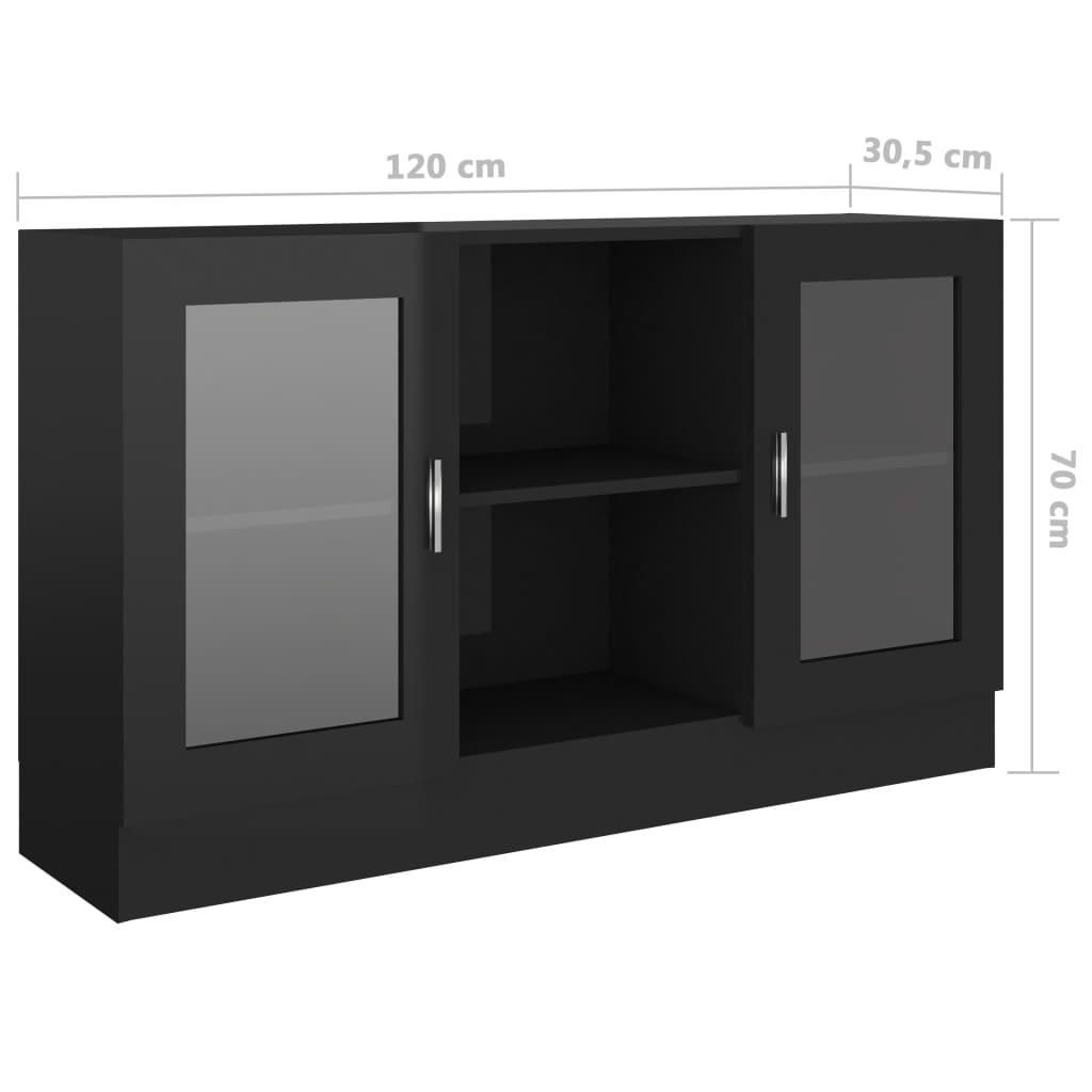 Vitrinenschrank Hochglanz-Schwarz 120x30,5x70 cm Spanplatte