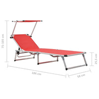 Thumbnail for Klappbare Sonnenliegen mit Dach 2 Stk. Aluminium Textilene Rot