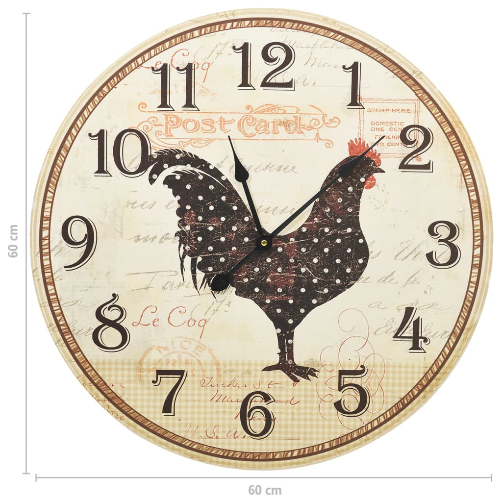 Wanduhr mit Huhn-Design Mehrfarbig 60 cm MDF