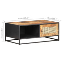 Thumbnail for Couchtisch 90x50x35 cm Raues Mangoholz und Wiener Geflecht