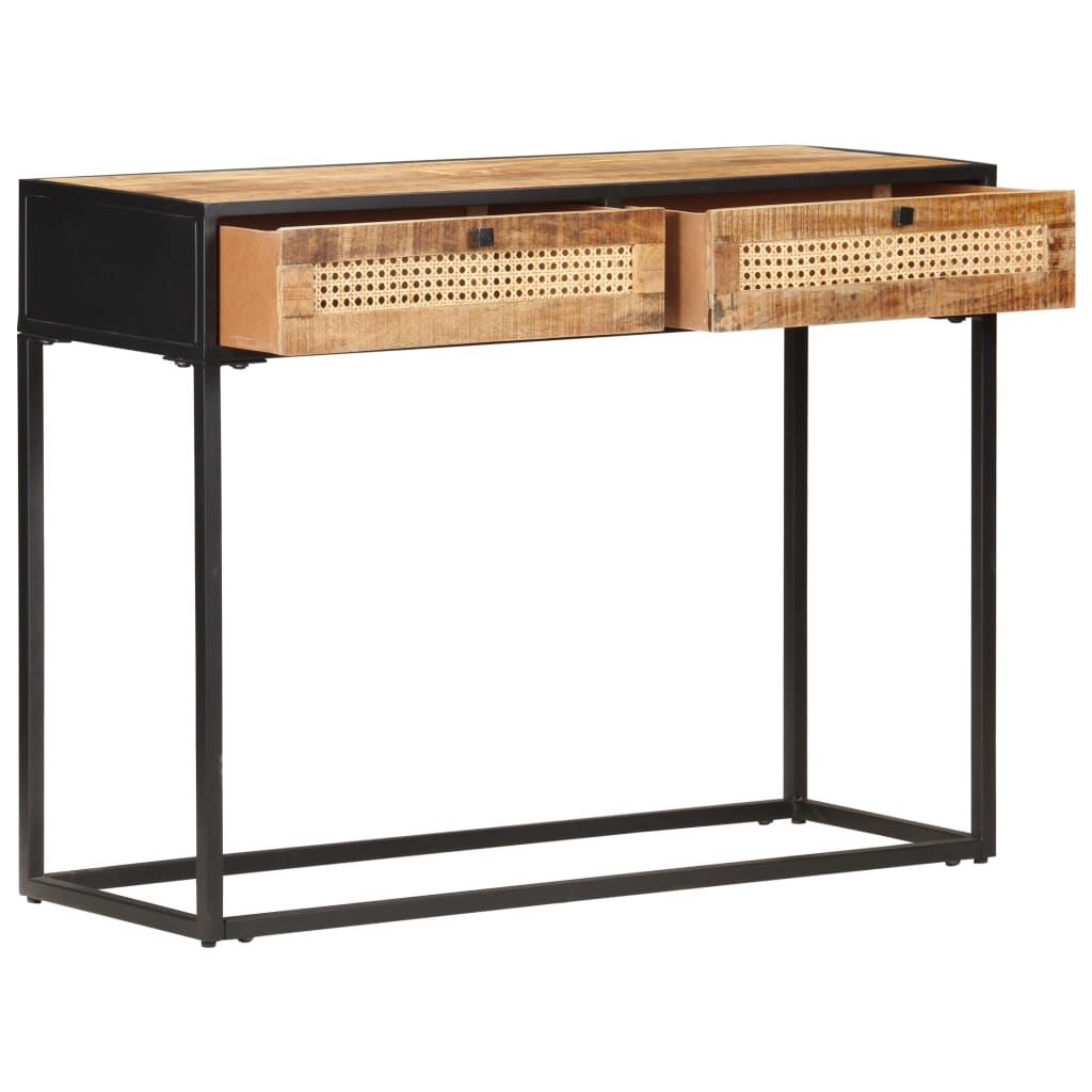 Konsolentisch 100x35x75 cm Raues Mangoholz und Rohrgeflecht