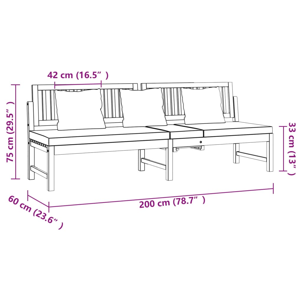 Tagesbett mit Grauen Kissen 200x60x75 cm Massivholz Akazie