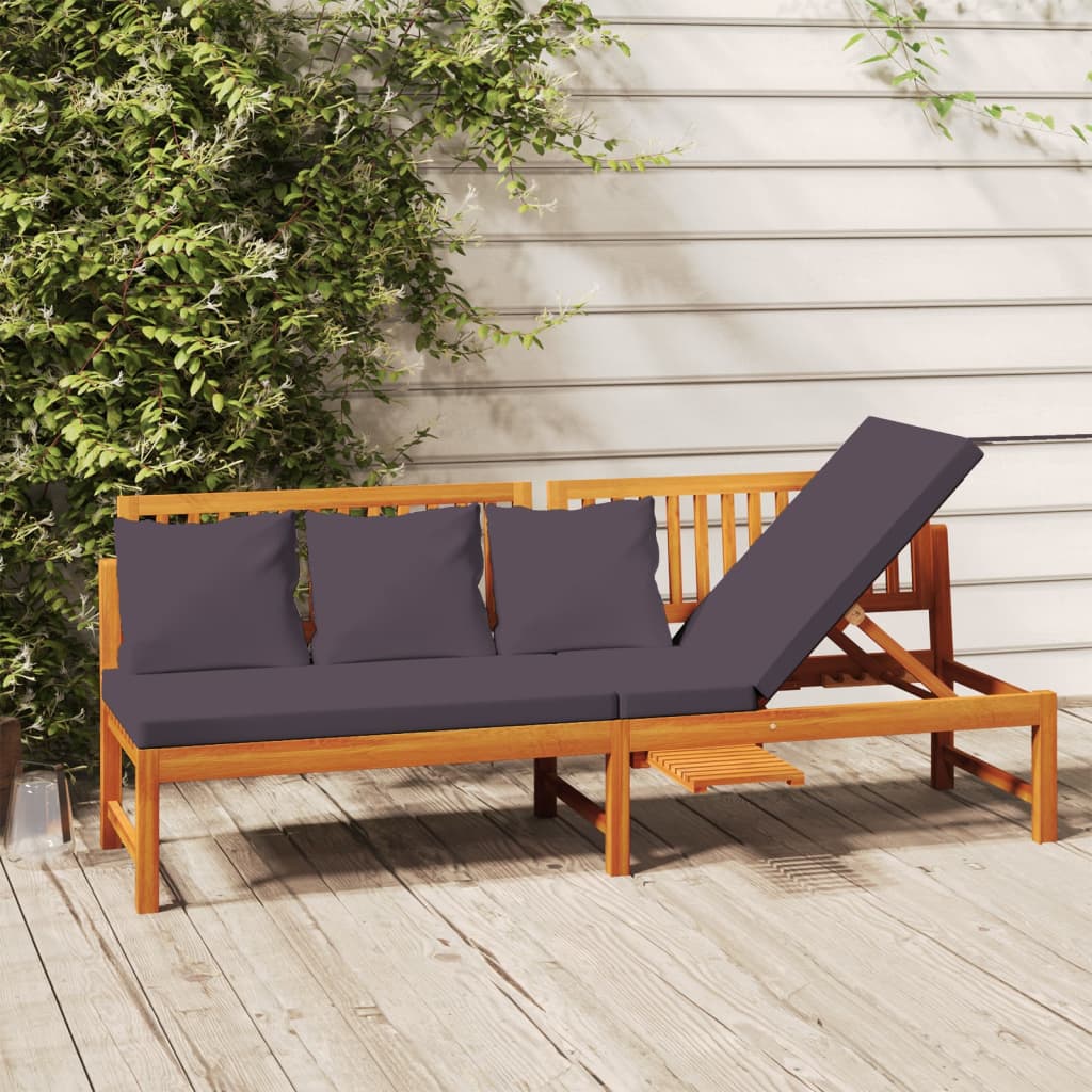 Tagesbett mit Grauen Kissen 200x60x75 cm Massivholz Akazie
