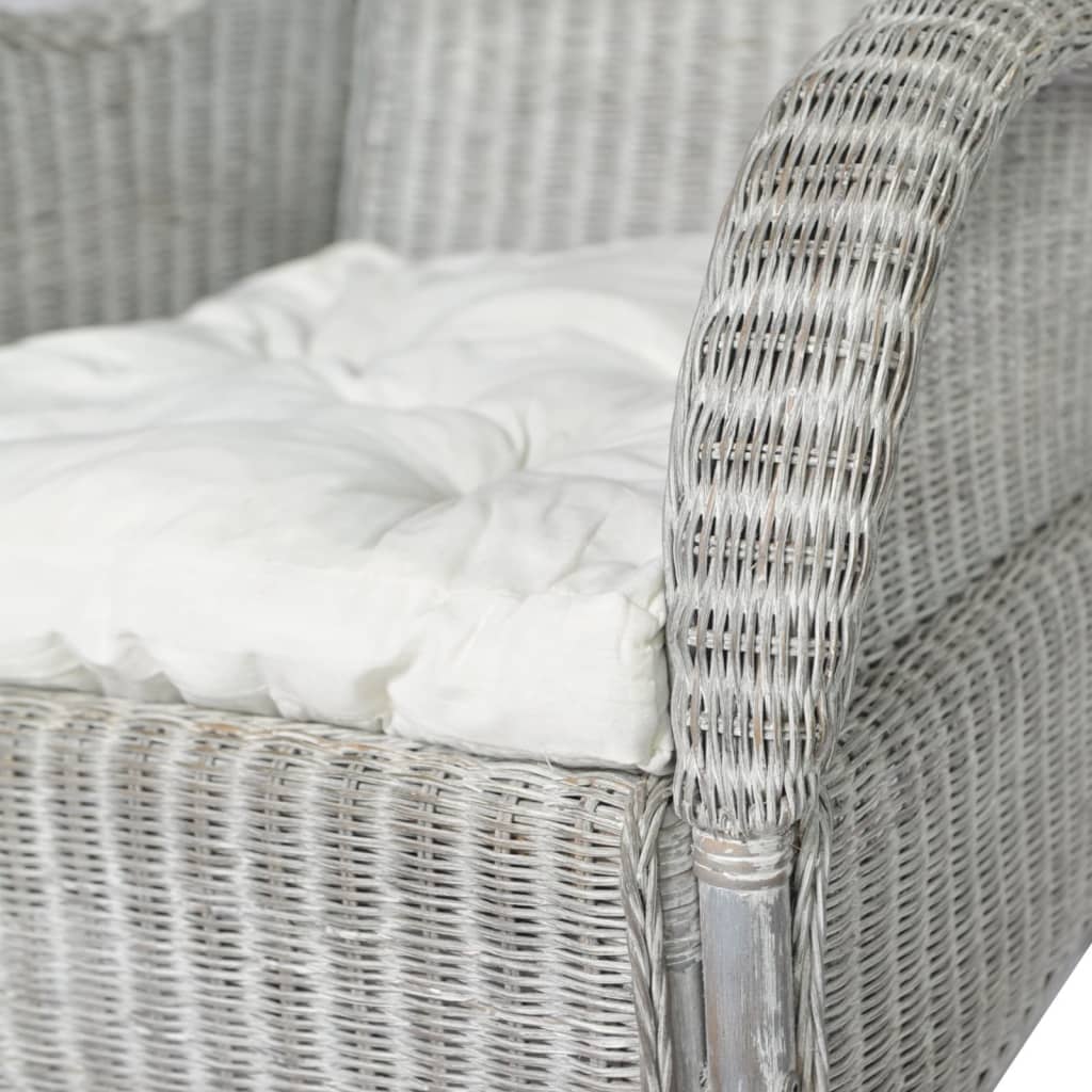 Sessel mit Kissen Grau Natur-Rattan und Leinen