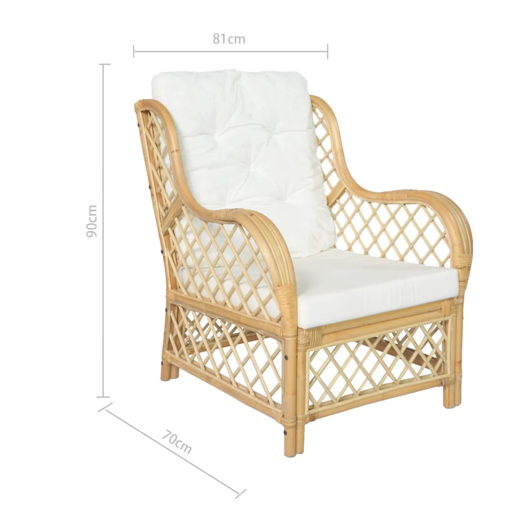 Sessel mit Kissen Natur-Rattan und Leinen