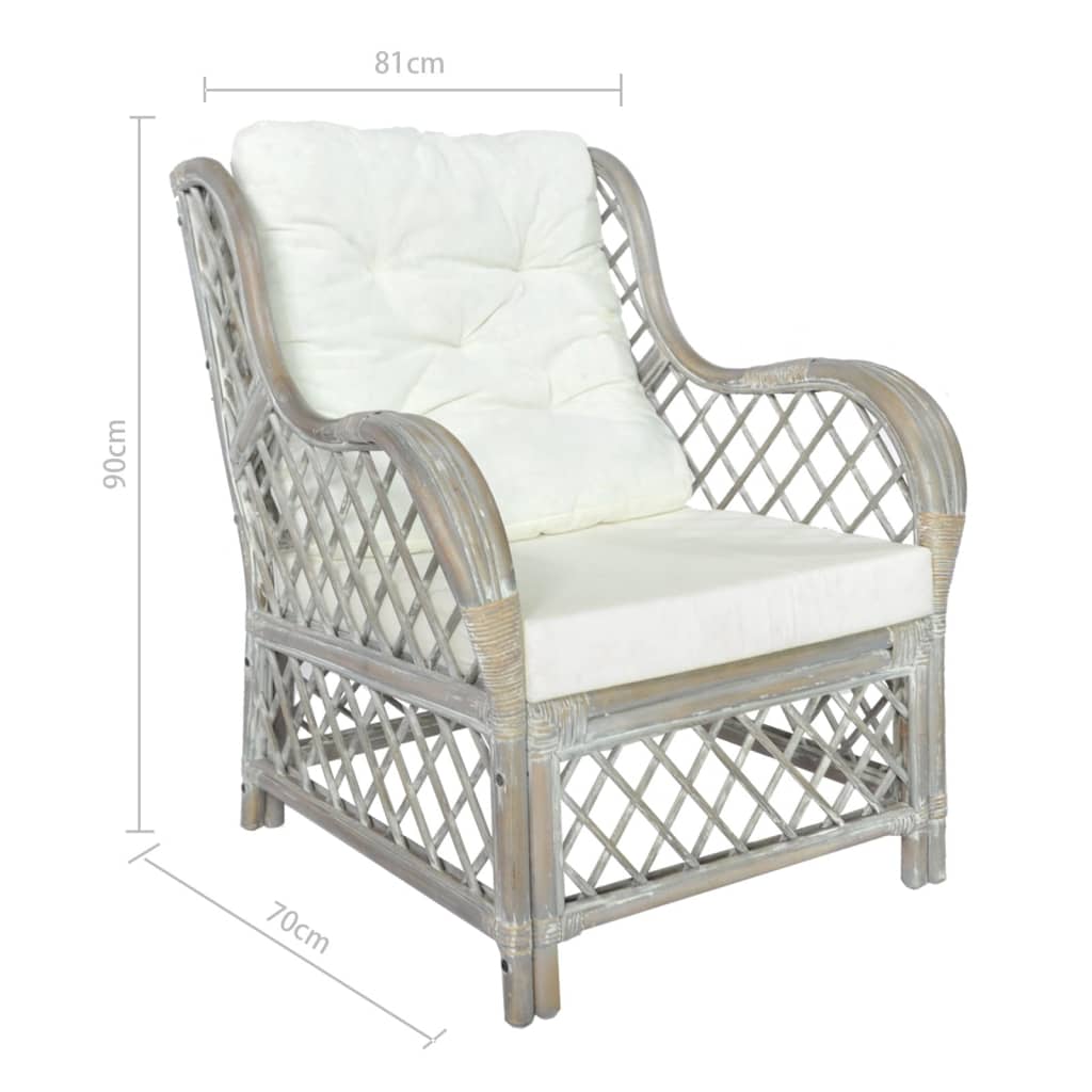 Sessel mit Kissen Grau Natur-Rattan und Leinen