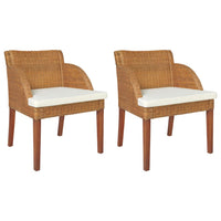 Thumbnail for Esszimmerstühle mit Kissen 2 Stk. Hellbraun Natur Rattan