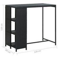 Thumbnail for Bartisch mit Regal Schwarz 120x60x110 cm Poly Rattan