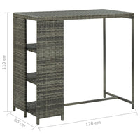 Thumbnail for Bartisch mit Regal Grau 120x60x110 cm Poly Rattan