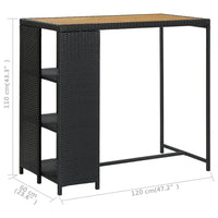 Thumbnail for Bartisch mit Regal Schwarz 120x60x110 cm Poly Rattan