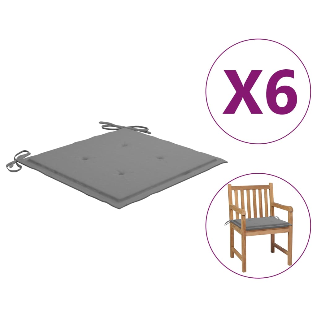 Gartenstuhl-Kissen 6 Stk. Grau 50x50x3 cm Stoff