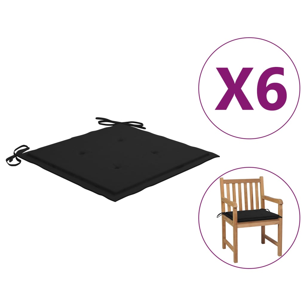 Gartenstuhl-Kissen 6 Stk. Schwarz 50x50x3 cm Stoff