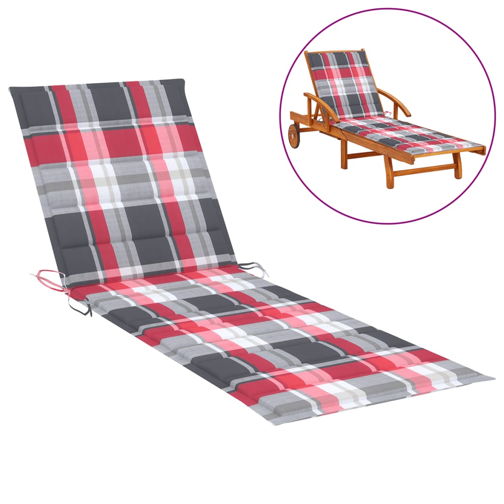 Sonnenliegen-Auflage Rot Karomuster 200x60x3 cm Stoff