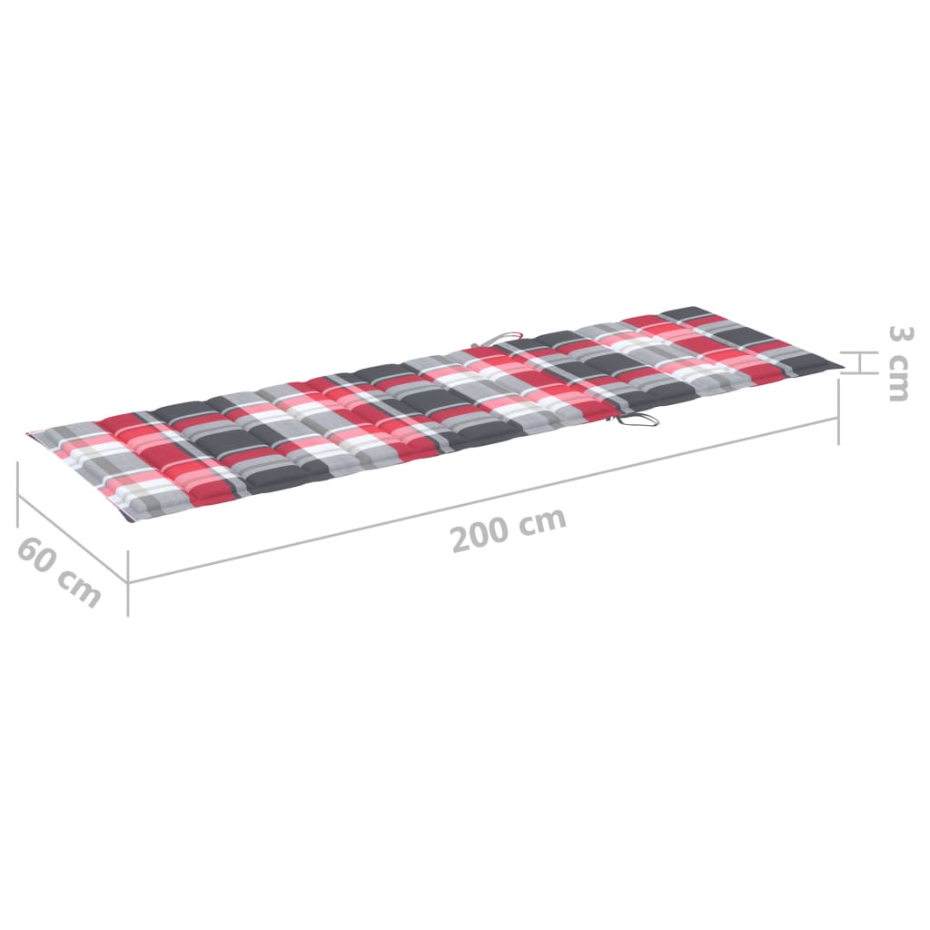 Sonnenliegen-Auflage Rot Karomuster 200x60x3 cm Stoff