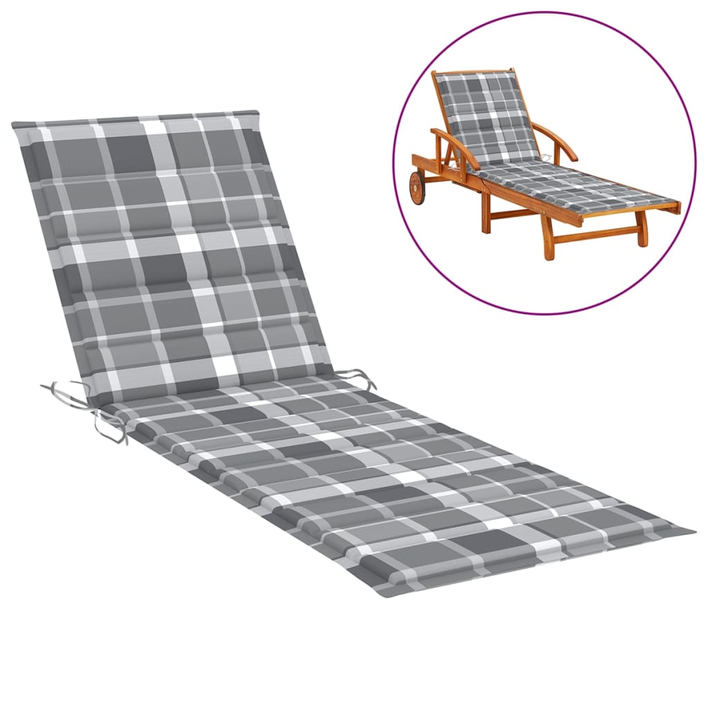 Sonnenliegen-Auflage Grau Karomuster 200x60x3 cm Stoff