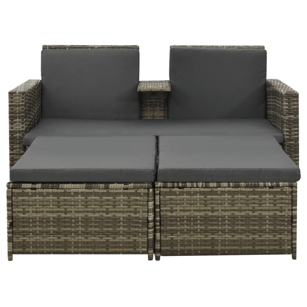 3-tlg. Garten-Lounge-Set mit Auflagen Poly Rattan Grau