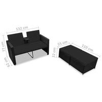 Thumbnail for 3-tlg. Garten-Lounge-Set mit Auflagen Poly Rattan Schwarz