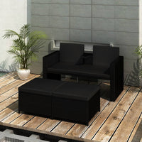Thumbnail for 3-tlg. Garten-Lounge-Set mit Auflagen Poly Rattan Schwarz