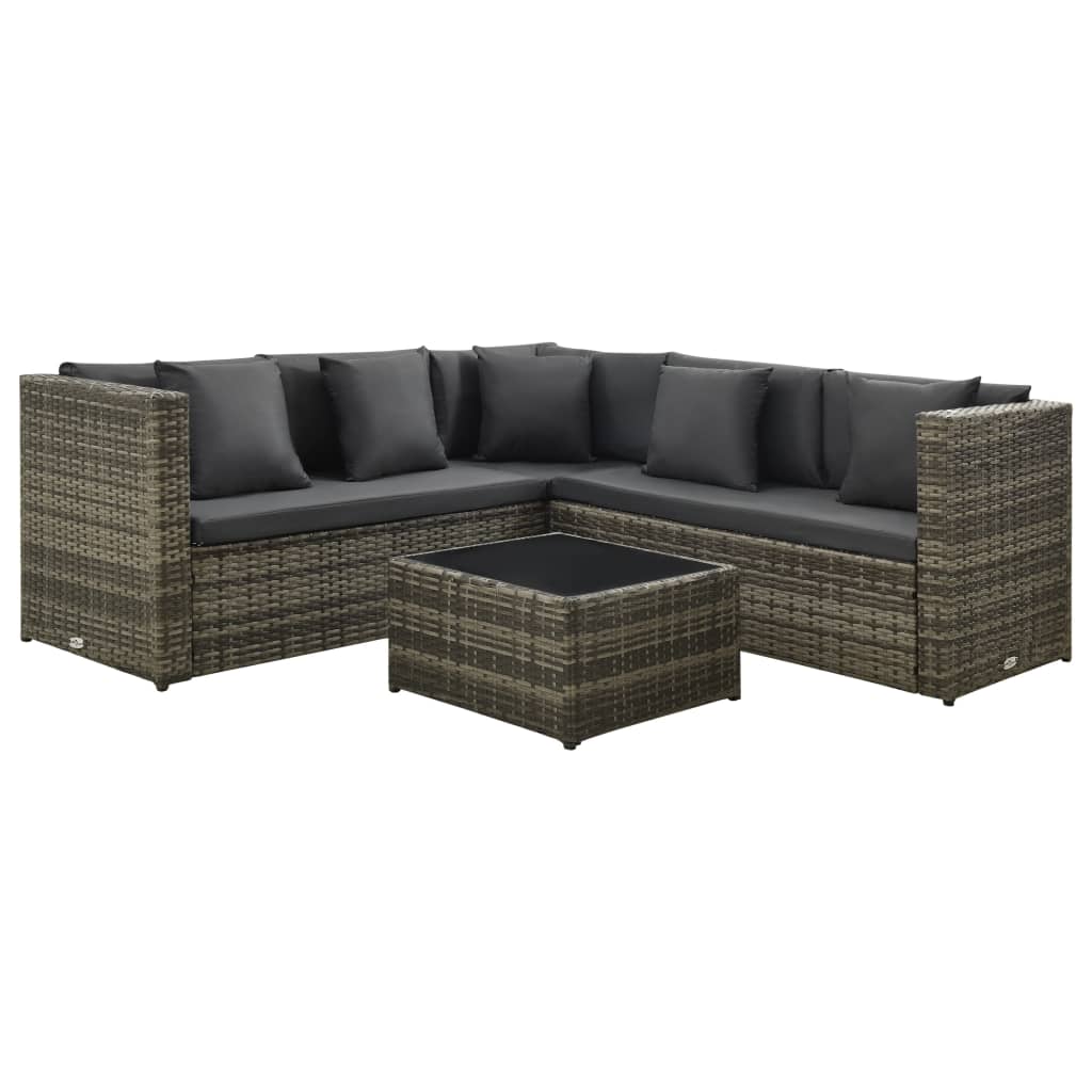 4-tlg. Garten-Lounge-Set mit Auflagen Poly Rattan Grau