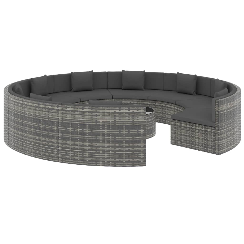 10-tlg. Garten-Lounge-Set mit Auflagen Poly Rattan Grau