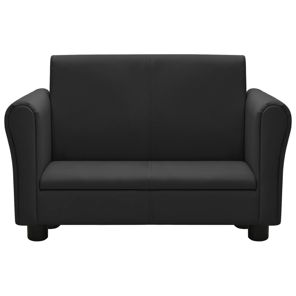 Kindersofa mit Hocker Schwarz Kunstleder