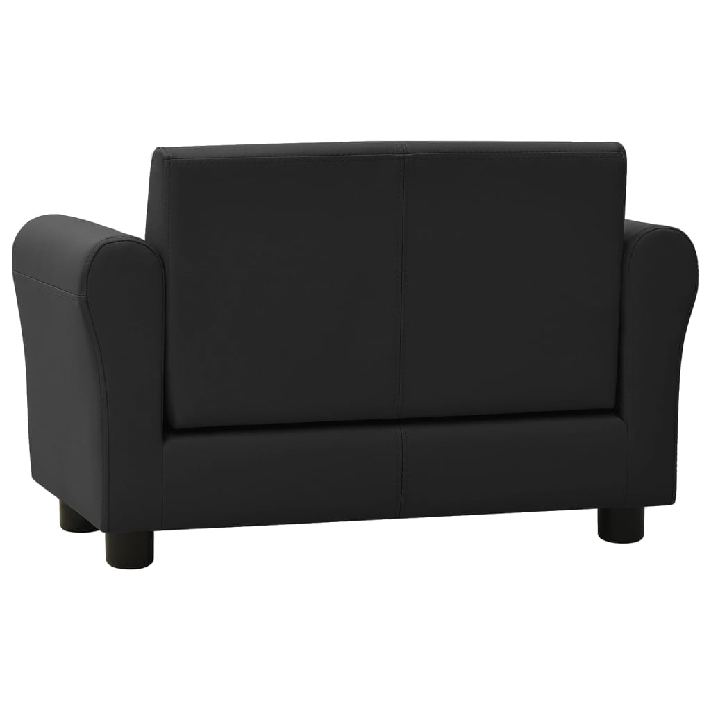 Kindersofa mit Hocker Schwarz Kunstleder