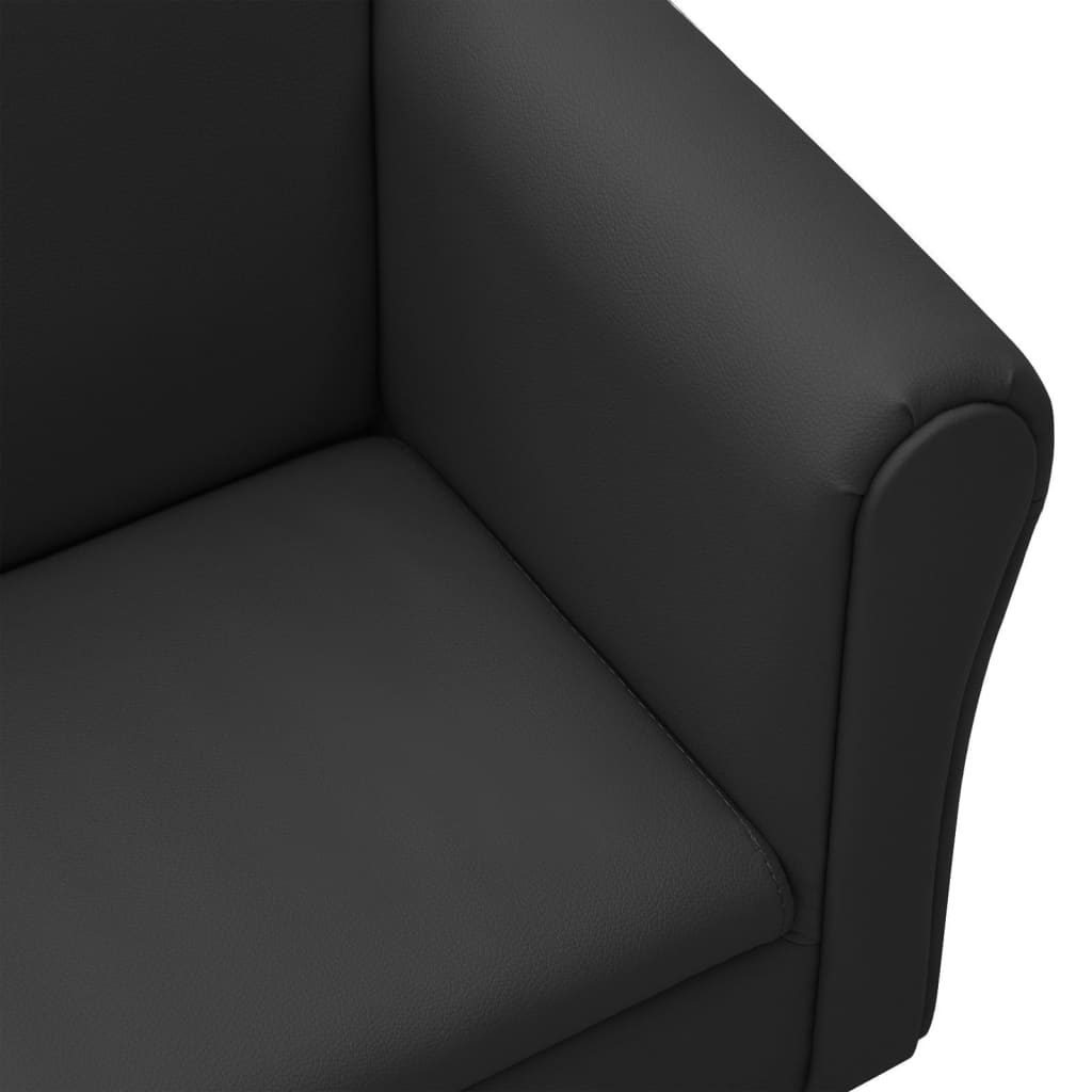 Kindersofa mit Hocker Schwarz Kunstleder