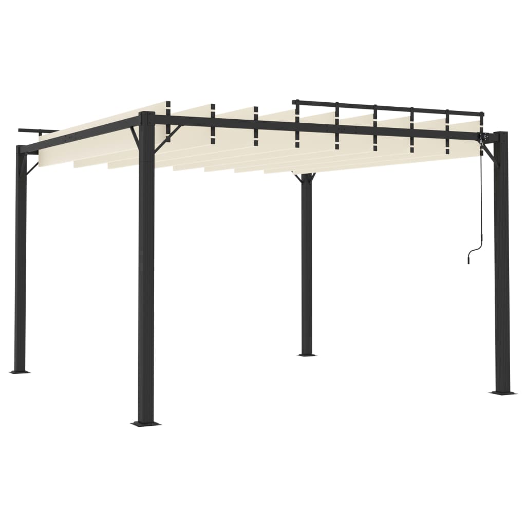 Pavillon mit Lamellendach 3x3 m Creme Stoff und Aluminium