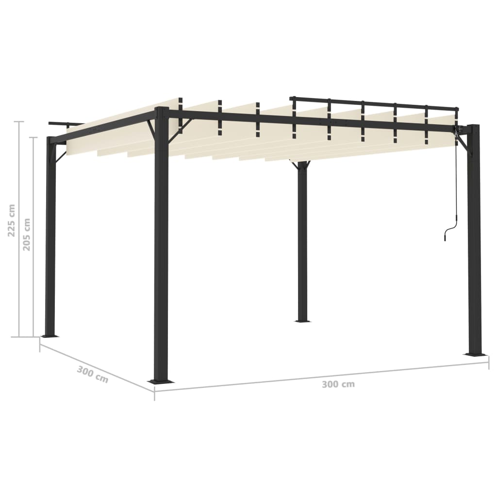 Pavillon mit Lamellendach 3x3 m Creme Stoff und Aluminium