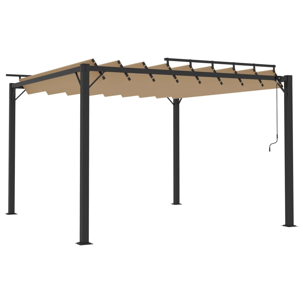 Pavillon mit Lamellendach 3x3 m Taupe Stoff und Aluminium