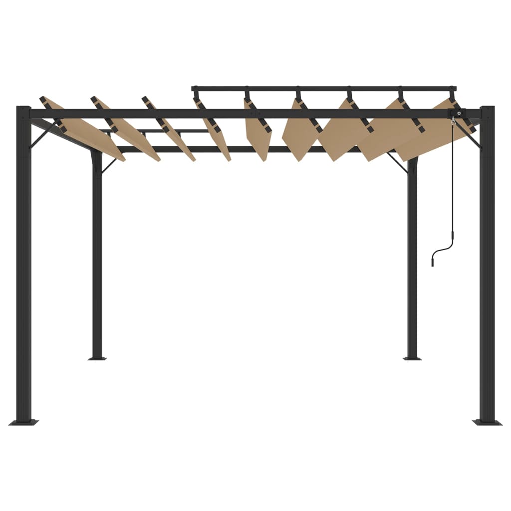 Pavillon mit Lamellendach 3x3 m Taupe Stoff und Aluminium