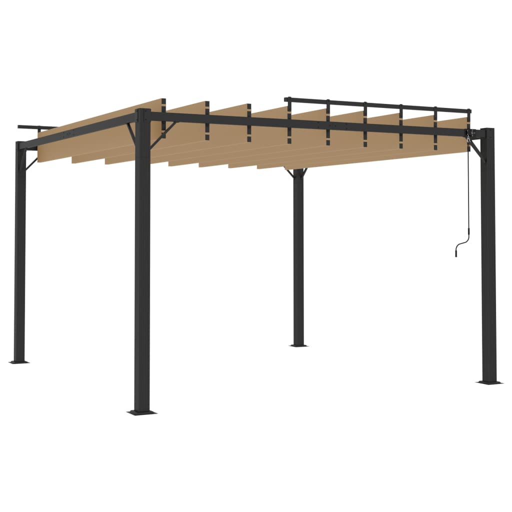 Pavillon mit Lamellendach 3x3 m Taupe Stoff und Aluminium