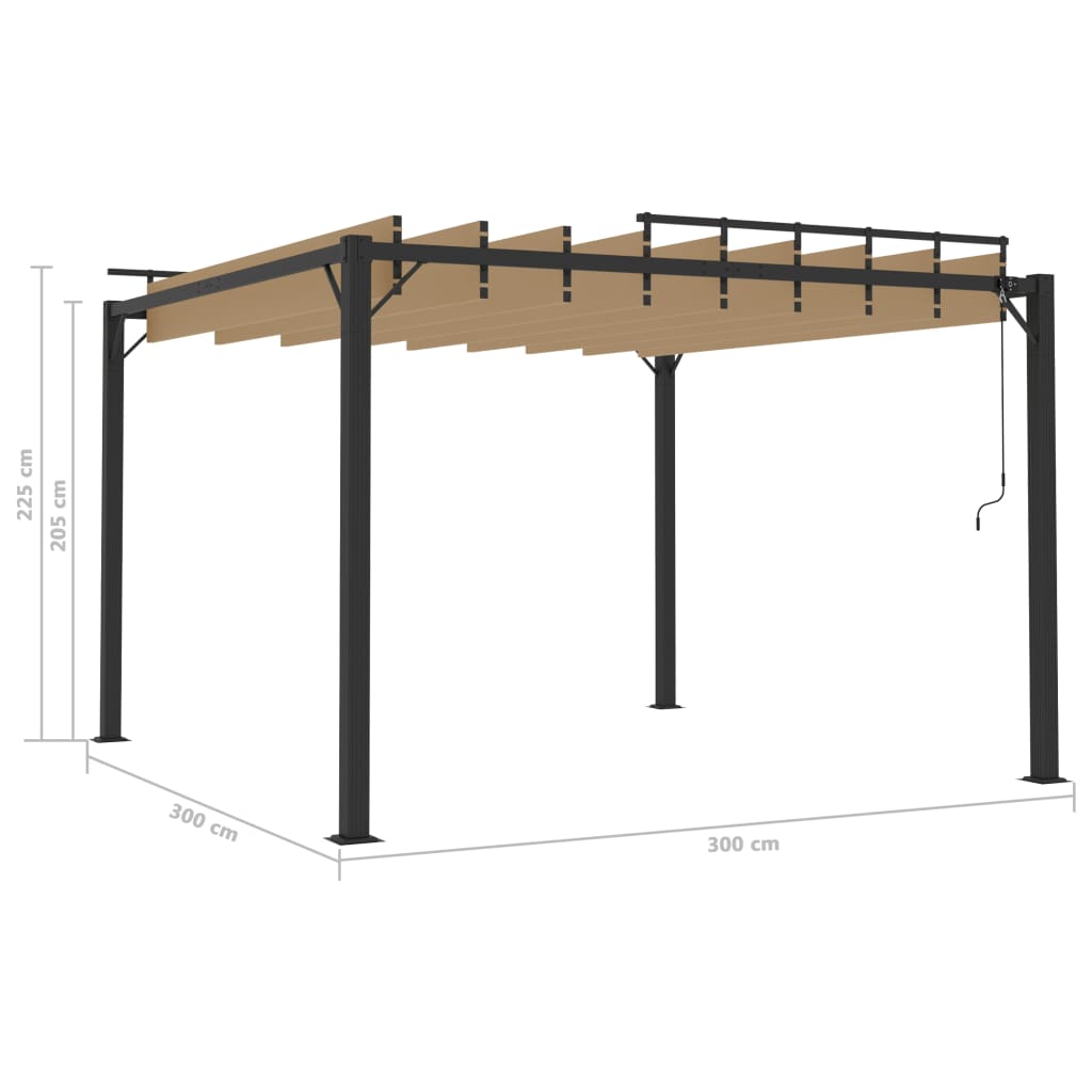 Pavillon mit Lamellendach 3x3 m Taupe Stoff und Aluminium