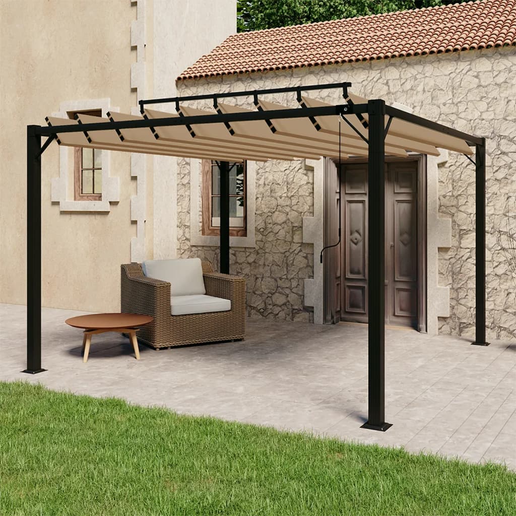 Pavillon mit Lamellendach 3x3 m Taupe Stoff und Aluminium
