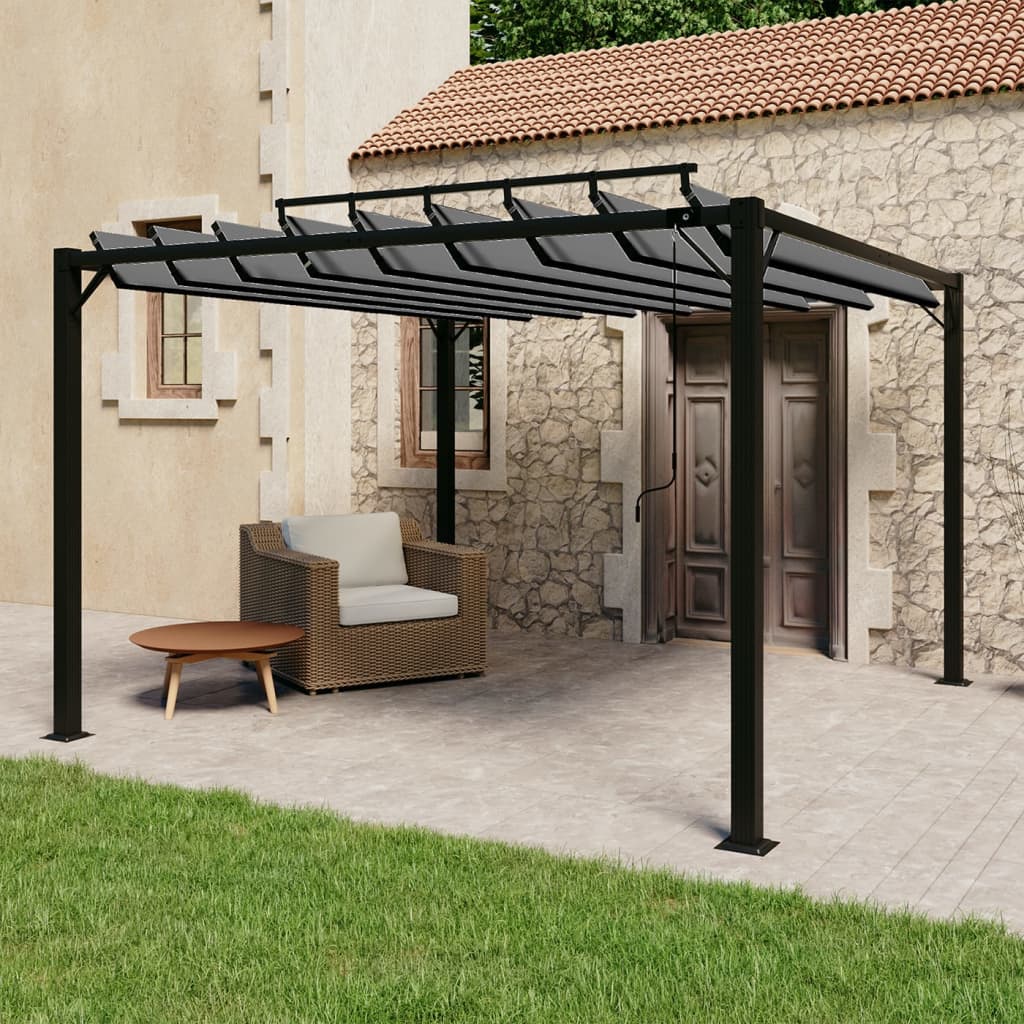Pavillon mit Lamellendach 3x3 m Anthrazit Stoff und Aluminium