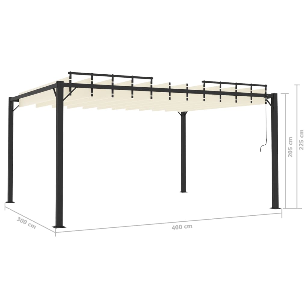 Pavillon mit Lamellendach 3x4 m Creme Stoff und Aluminium