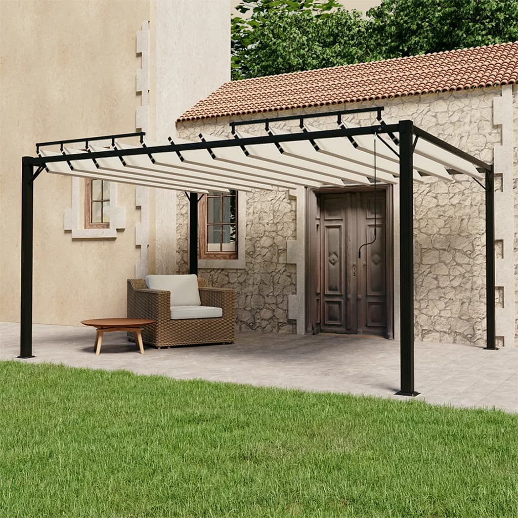 Pavillon mit Lamellendach 3x4 m Creme Stoff und Aluminium