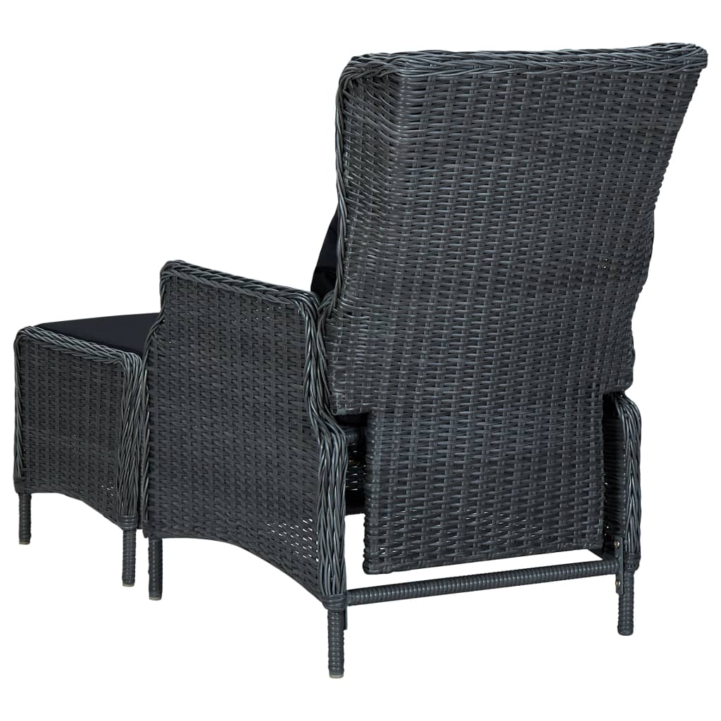 Verstellbarer Gartensessel mit Fußhocker Poly Rattan Dunkelgrau