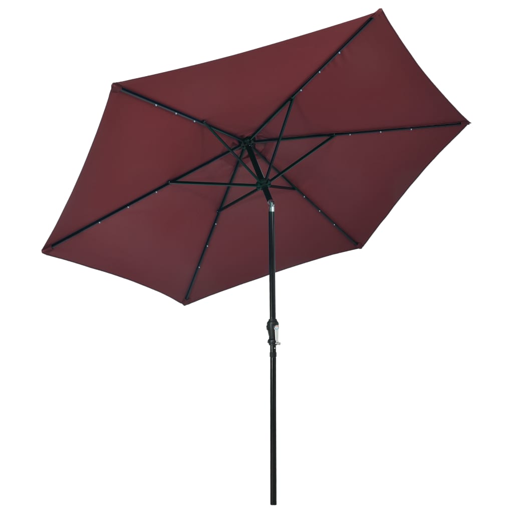 Sonnenschirm mit LED-Leuchten und Stahlmast 300 cm Bordeauxrot