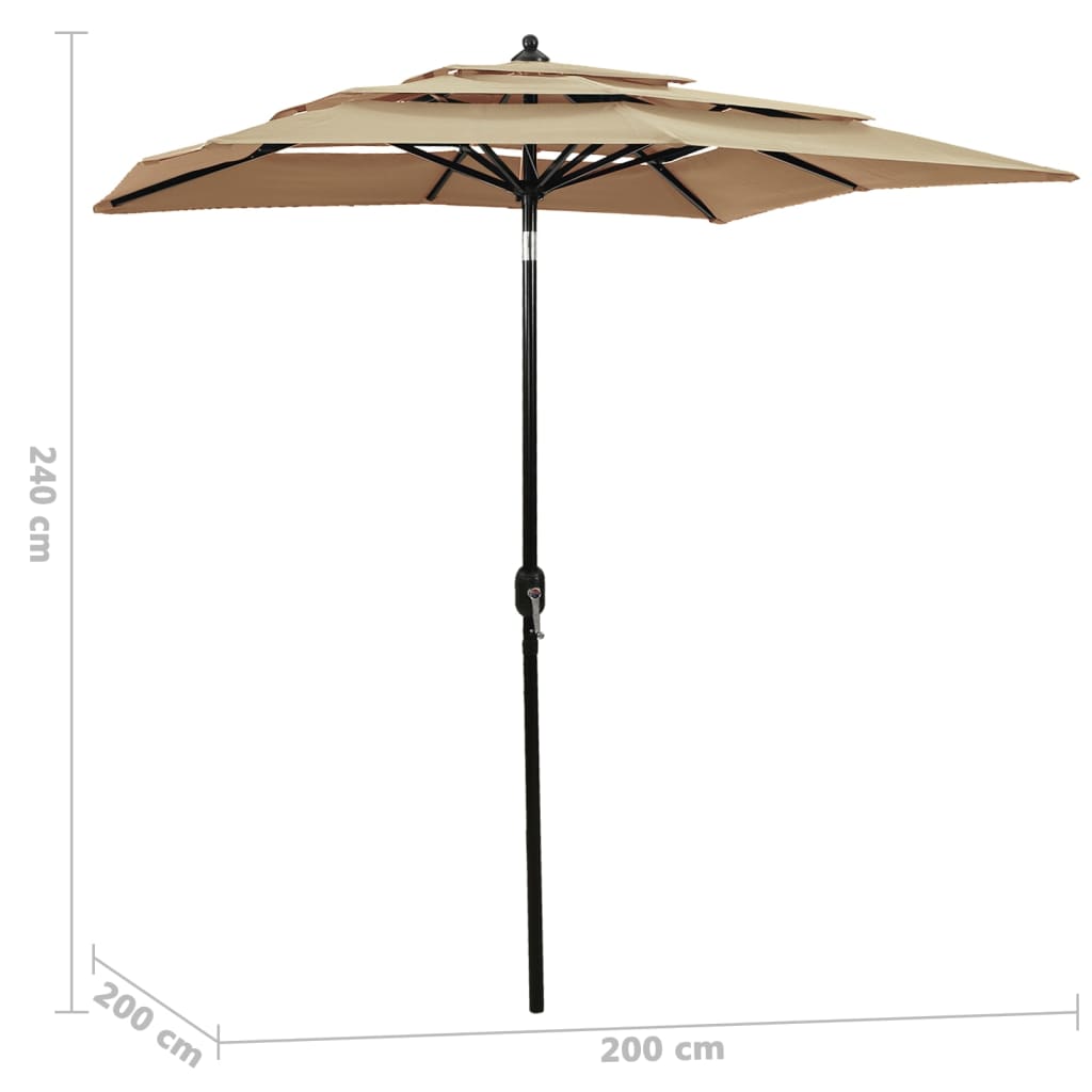 Sonnenschirm mit Aluminium-Mast 3-lagig Taupe 2x2 m
