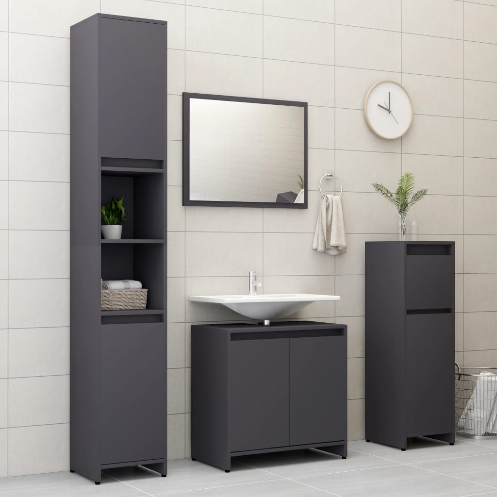 3-tlg. Badmöbel-Set Grau Holzwerkstoff