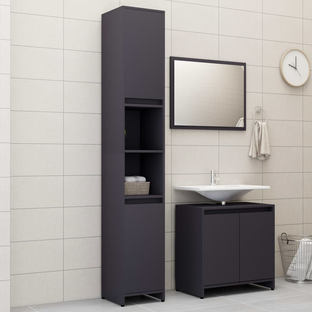 3-tlg. Badmöbel-Set Grau Holzwerkstoff
