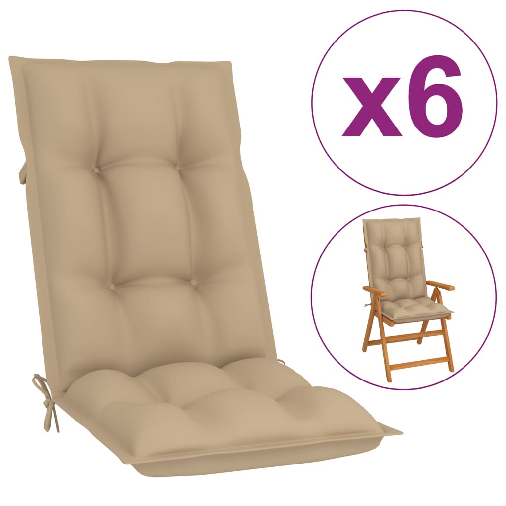 Gartenstuhlauflagen für Hochlehner 6Stk. Beige 120x50x7cm Stoff