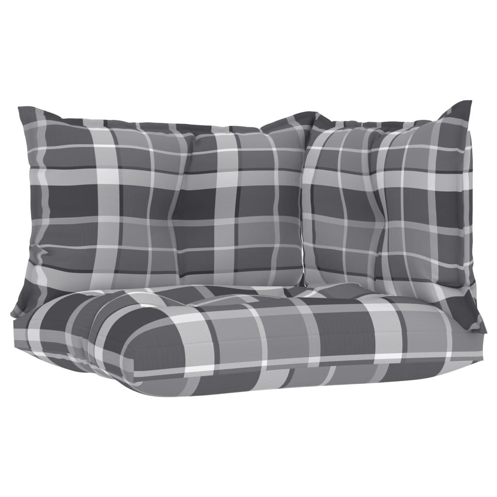 Palettensofa-Auflagen 3 Stk. Grau Karomuster Stoff